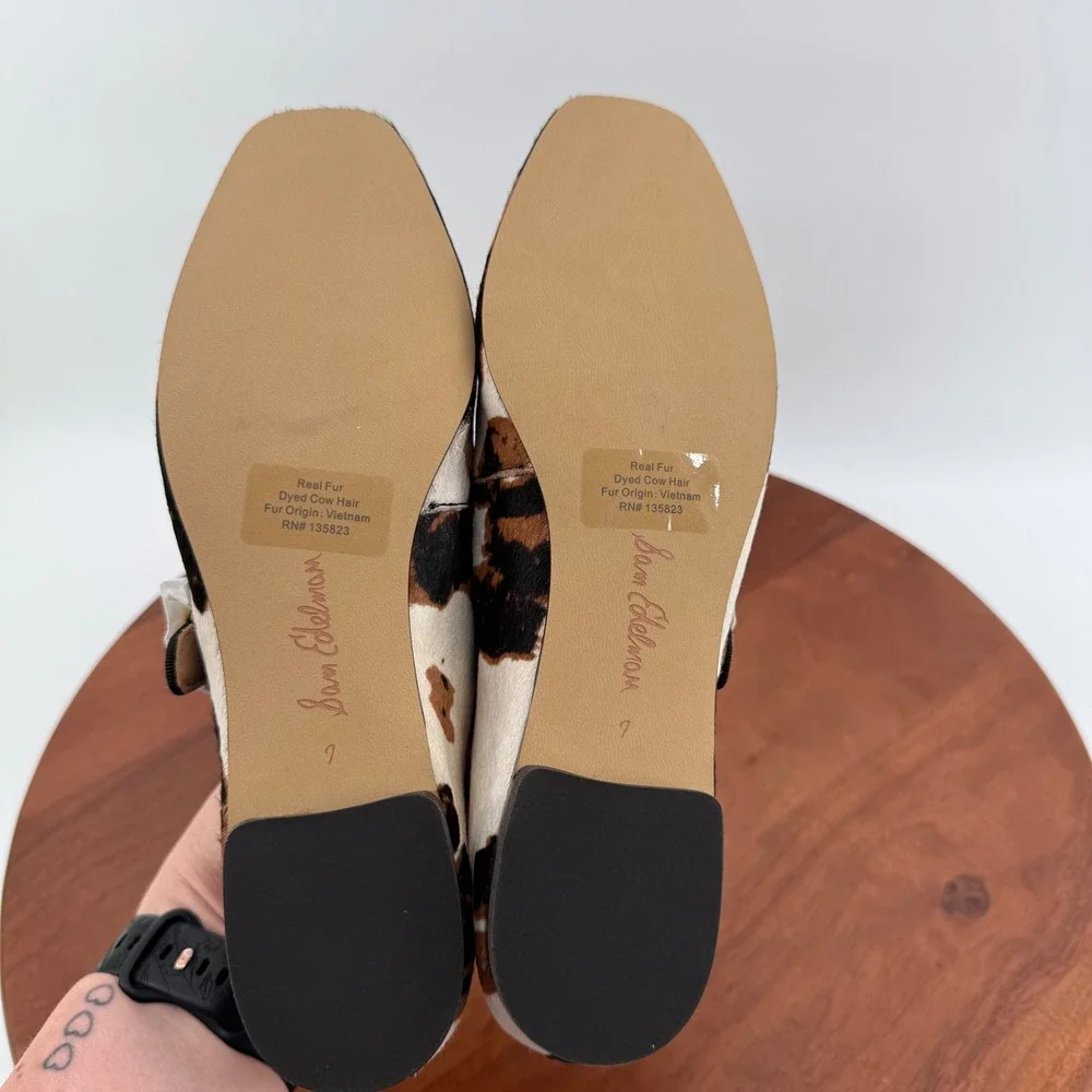 Sam Edelman Michaela Mary Jane Flats Womens Brown Cow Print Calf Hair 7 M